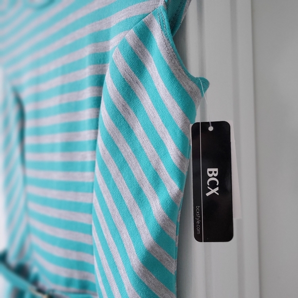 NWT BCX Teal Stripe Lines Blouse top with Belt Size Small - Picture 6 of 8